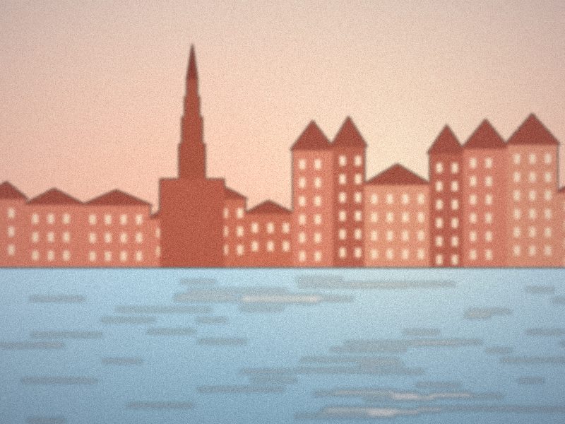 Illustration des toits de briques roses de Toulouse et d'un clocher au bord de la Garonne